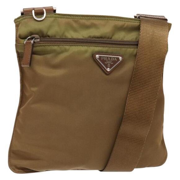 PRADA Shoulder Bag Nylon Brown Silver - Picture 1 of 13